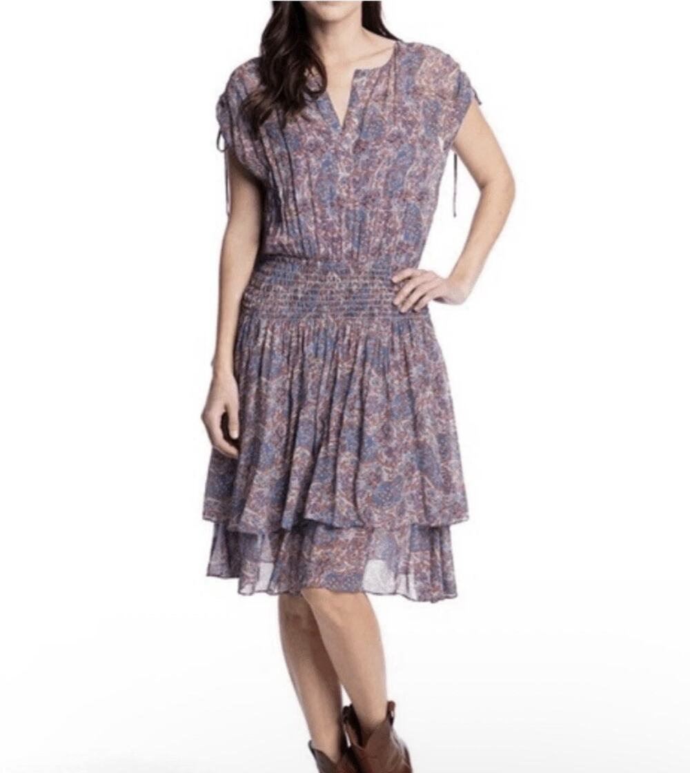 Frye Violet Dusk Printed Dress Floral Georgette Ruffled Sz Small $298 New